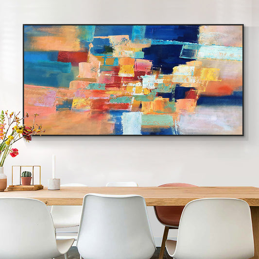 Hand Painted Colorful Oil Painting On Canvas Unframed Modern Decorative Abstract Wall Art Painting,27inx54in,No Frame