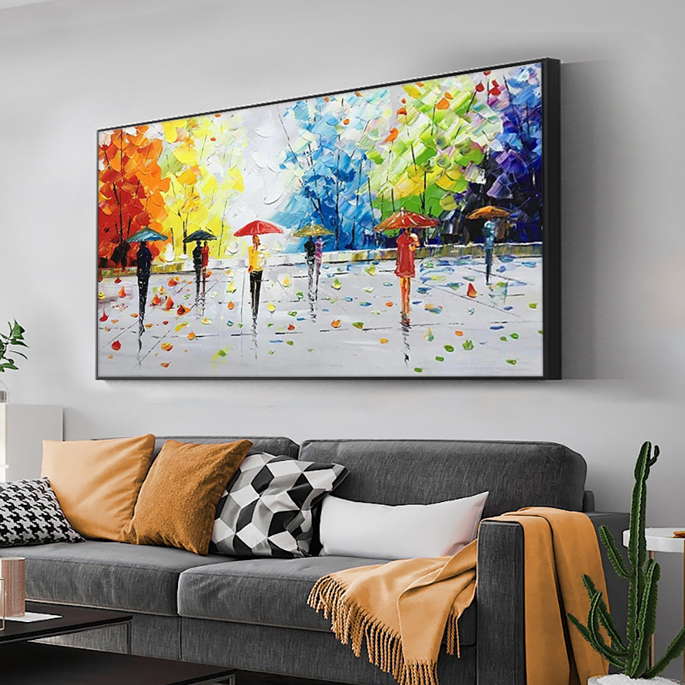 Abstract Thick Textured Trees Oil Pianting On Canvas For Living Room Home Decor  Hand Painted,27inx54in,No Frame