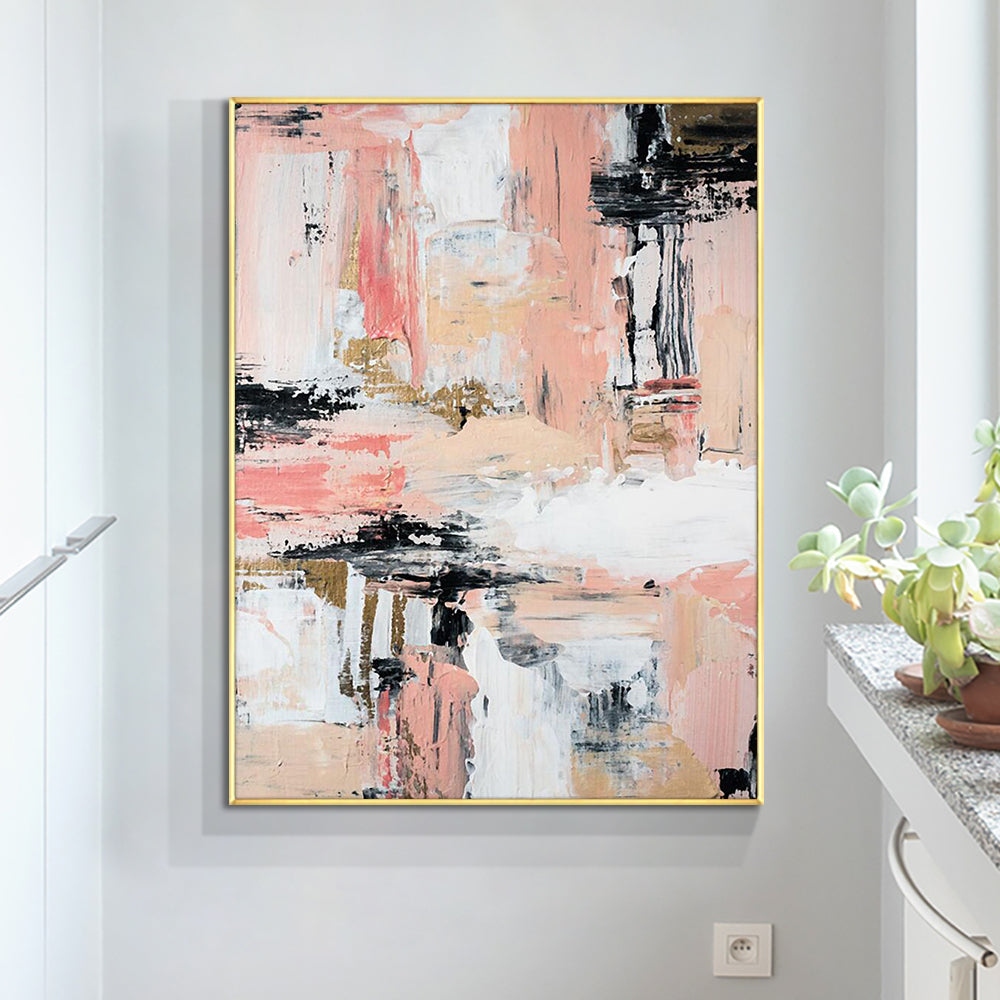 Hand Painted Oil Painting On Canvas Abstract Textured Pink Paintings Wall Art For Living Room,31inx47in