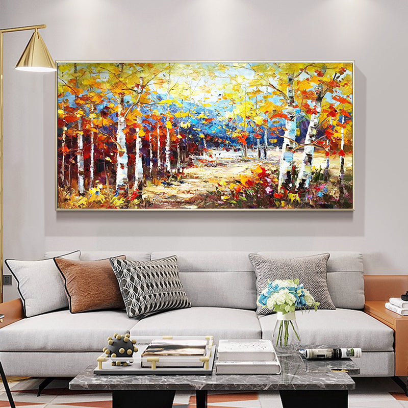 Handpainted Oil Painting Fortune Tree Landscape Decoration Painting Living Room Bedroom Wall Hanging Paintings,27inx54in,No Frame