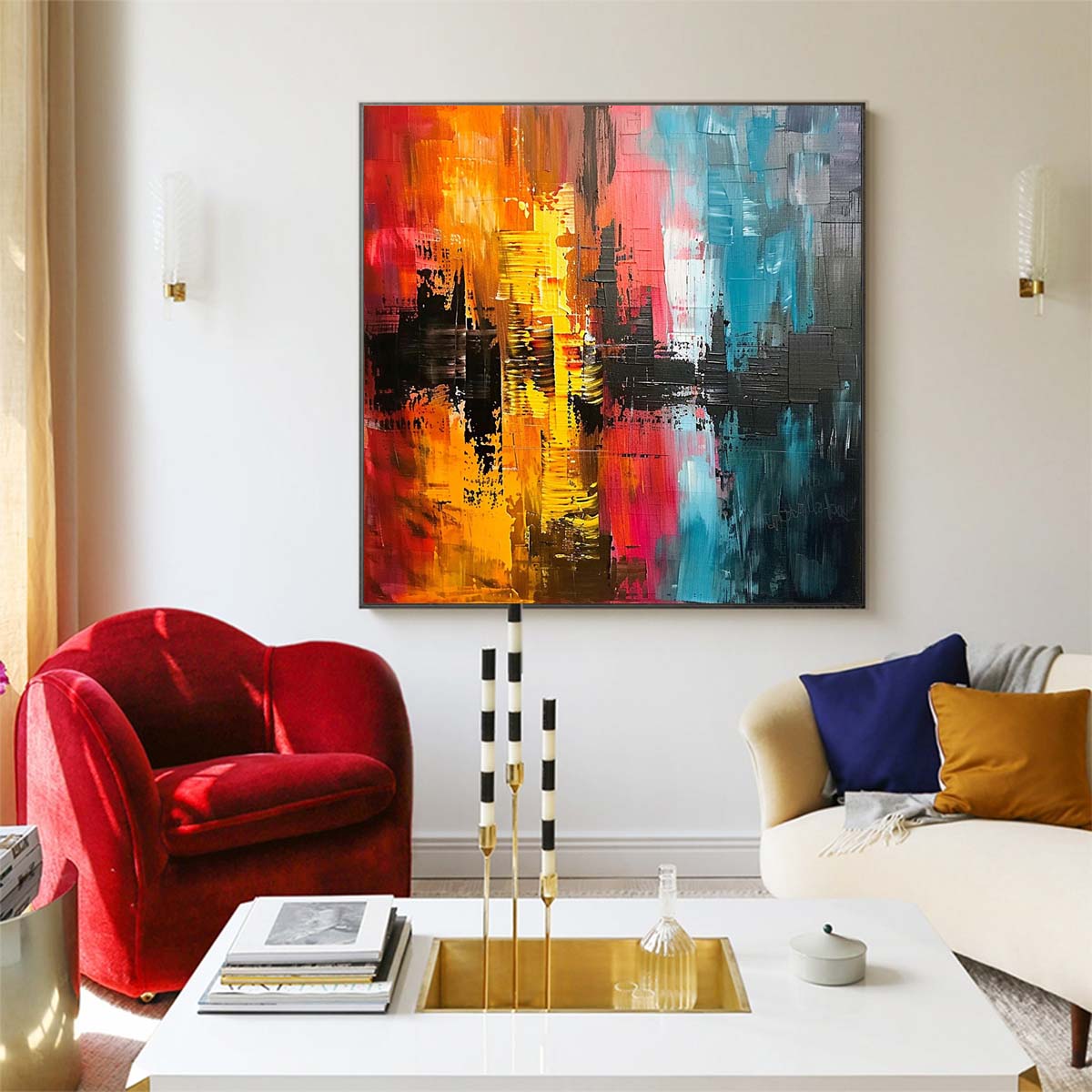 Abstract Handmade Oil Painting Modern Minimalist Home Living Room Decoration Painting,31inx31in,No Frame