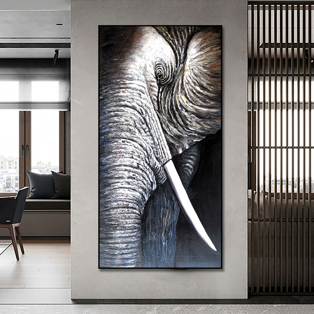Hand Painted Oil Painting Abstract Animal Canvas Wall Art Pictures Handmade Elephant Zebra Oil Painting For ,27inx54in,No Frame