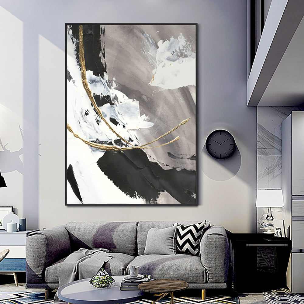Large Size Handmade Oil Painting Black White Golden Texture Wall Art Modren Abstract Decoration Pictures Hand,31inx47in,No Frame