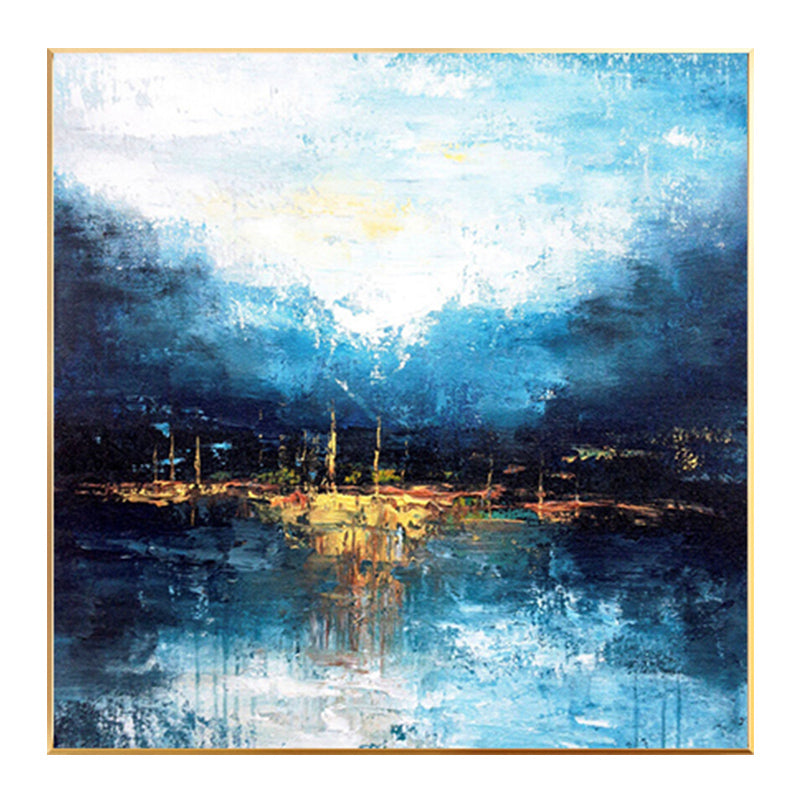 Handmade Abstract Large Blue Oil Painting Modern Mural Living Room Decoration Painting Large Size,31inx31in,No Frame