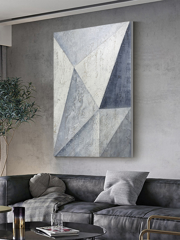 Handmade Gray Abstract Oil Painting Geometry Wall Art On Canvas Hanging Mural Living Room Sofa Picture ,31inx47in,No Frame
