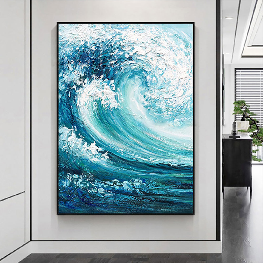 Hand Painted Thick Oil Canvas Painting 3D Waves Seascape Pictures Handmade Abstract Wall Art For Living Room,31inx47in,No Frame