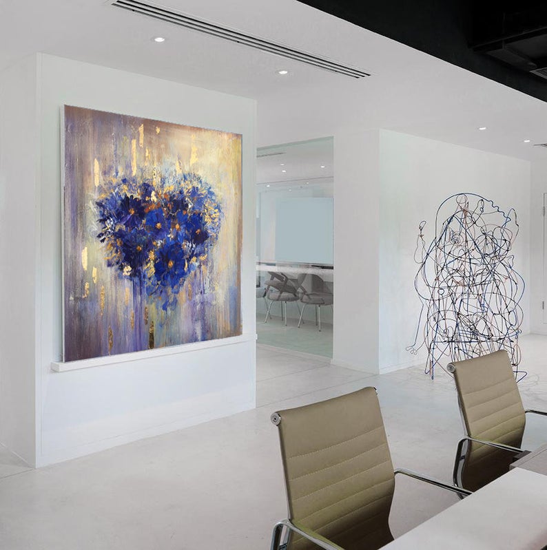 AbstractPaintingRomanticWallArtLargeCanvasArtColorfulPaintingOriginalPaintingOnCanvasFlowerHeart  31in,No Frame
