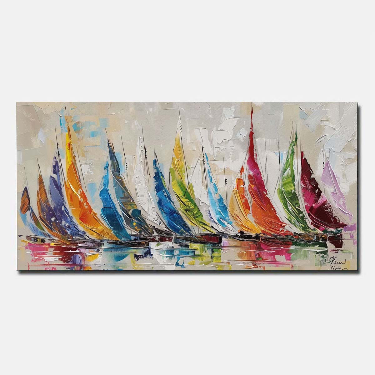 Hand Painted Oil Painting On Canvas Red Abstract Wall Art Sailing boat  Unframed/Rolled