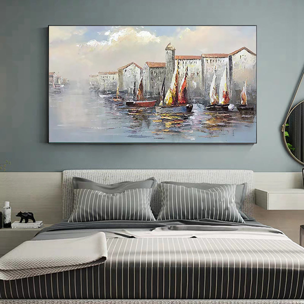 Abstract Landscape Oil Painting On Canvas Hand Painted Pictures Modern Wall Art Canvas Paintings For Living,27inx54in,No Frame