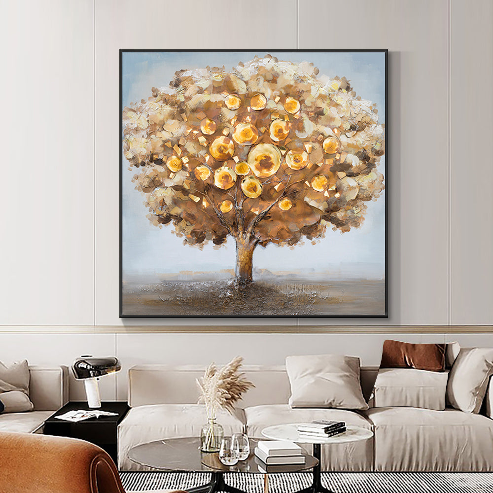 Abstract 3D Brown Trees Oil Painting  Hand Painted On Canvas Modern New Handmade Wall Art,31inx31in,No Frame