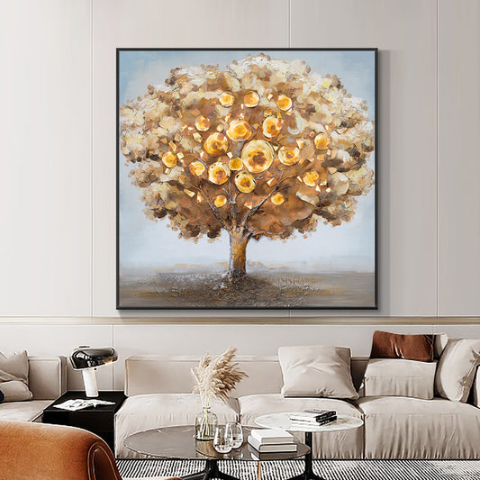 Abstract 3D Brown Trees Oil Painting  Hand Painted On Canvas Modern New Handmade Wall Art,31inx31in,No Frame