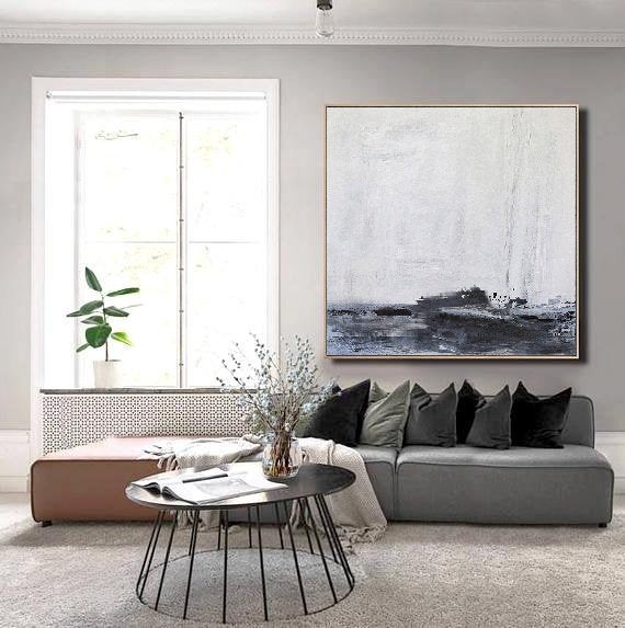 LargeSeaLandscapePaintingCoastalBeachPaintingAbstractWavesPaintingBlackWhiteAbstractPaintingSeaWall   31in,No Frame