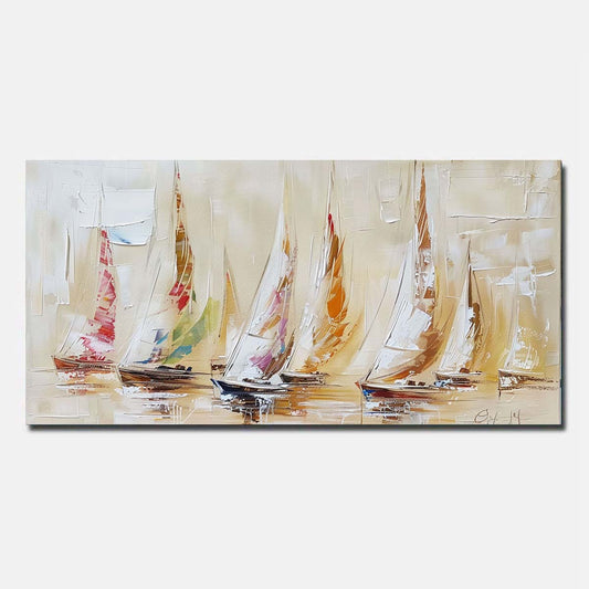 Yellow Abstract Hand Painted Oil Painting On Canvas Sailing boat Wall Art Unframed/Rolled