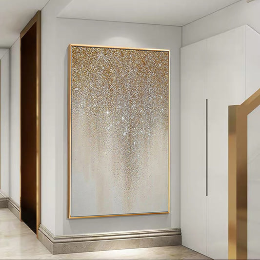 Hand Painted Abstract Silver Gold Oil Painting On Canvas Art Modern Golden Artwork Wall Art Picture,31inx47in,No Frame