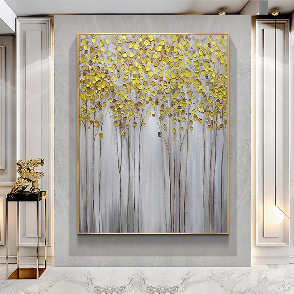 Pure Hand Painted Oil Painting Living Room Decoration Golden Rich Tree Handmade Abstract Art Canvas Painting For Home Living Room,31inx47in,No Frame