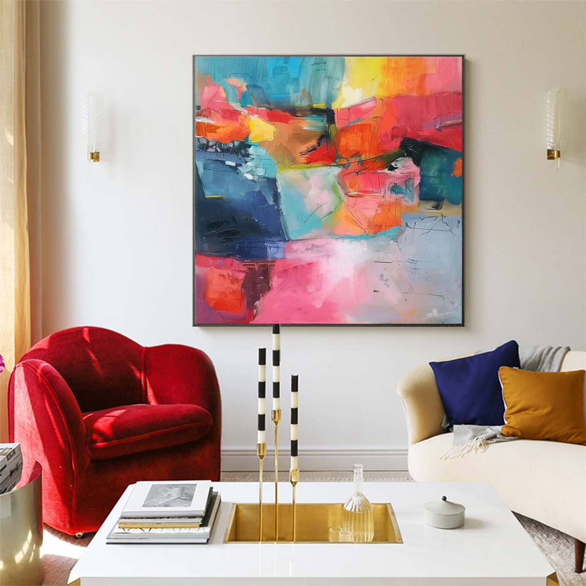 Abstract Handmade Oil Painting Modern Minimalist Home Living Room Decoration Painting,31inx31in,No Frame 3