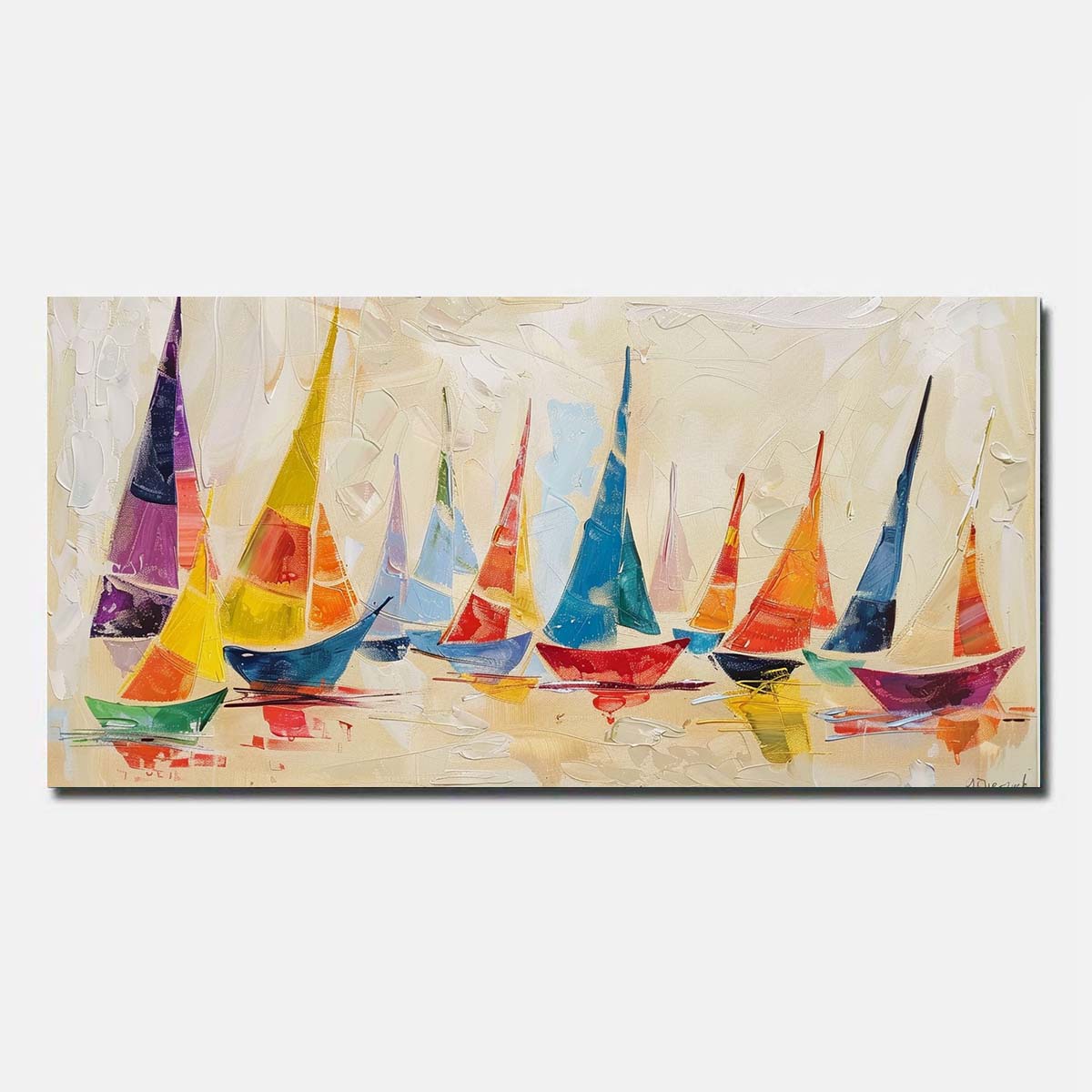 Hand Painted Oil Painting On Canvas Abstract Wall Art Yellow Sailing boat Unframed/Rolled