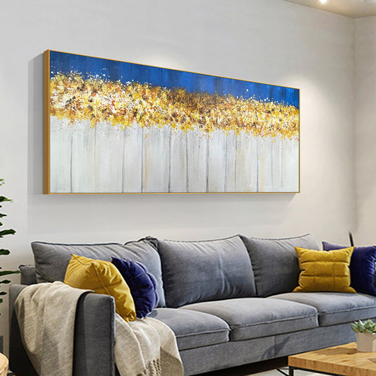 Abstract Coffee White With Gold Foils Oil Painting  Hand Painted On Canvas Modern Wall Art,27inx54in,No Frame
