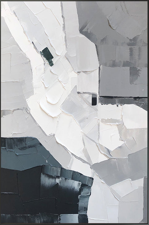 Hand painted Abstract Gray White Oil Painting Modern Wall Art On Canvas Thick Texture Hotel Living,31inx47in,No Frame