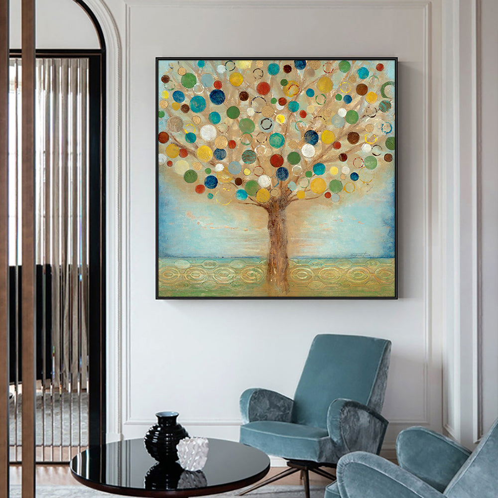 Abstract Beautiful Trees Hand Painted Oil Painting On Canvas Handmade Abstract Wall Art For Modern Home,31inx31in,No Frame