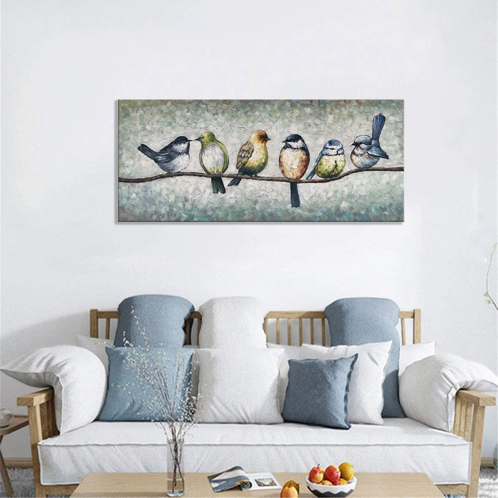 Hand Painted Oil Painting Modern Canvas Painting Animal Art Handmade Painting Birds Wall Art,27inx54in,No Frame