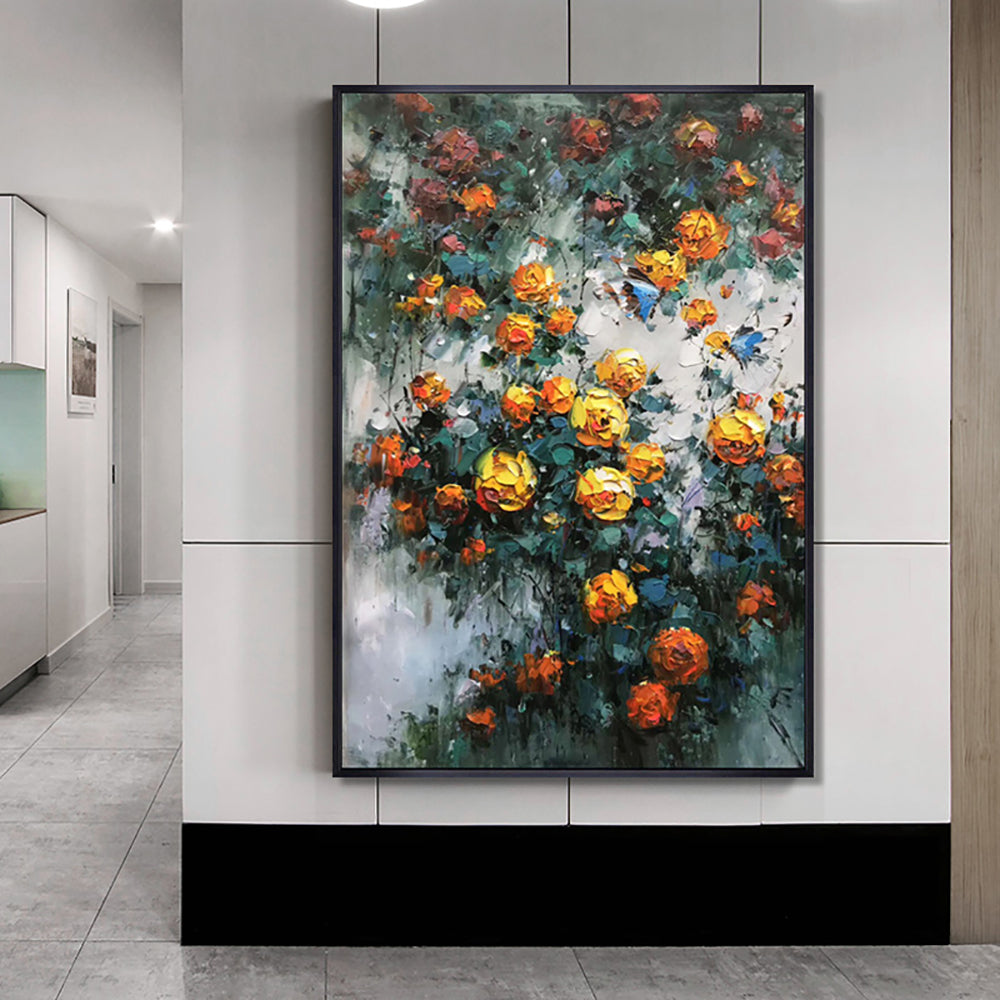 Knife Flower Abstract Oil Painting Thick Texture Oil On Canvas Wall Art Home Decoration Picture Hand,31inx47in,No Frame