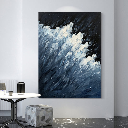 Hand Drawn Abstract Seascape Acrylic Paintings Sea Wave Spray On Canvas Wall Art Poster For Living Room,31inx47in,No Frame
