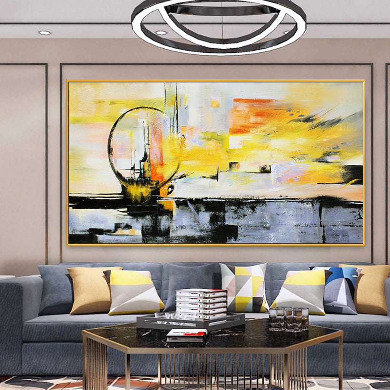 Orange Black And White hand-painted Oil Paintings Abstract Banner Ferris Wheel Modern Living Room Sofa Backdrop Decorative Paint27inx54in,No Frame