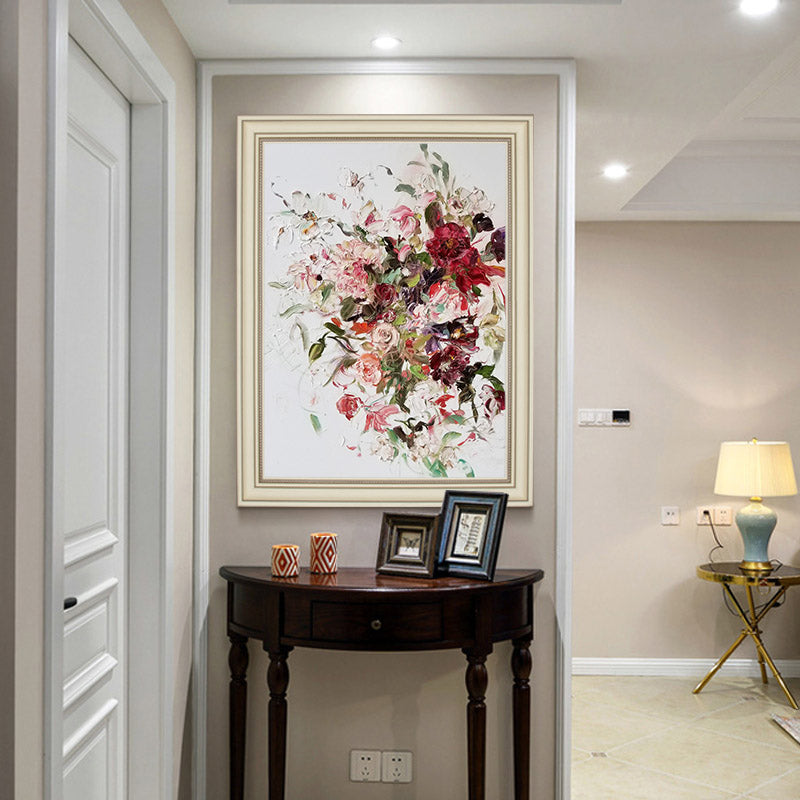American-style hand-painted Oil Paintings Entrance Vertical Version Of The Peony Flower Decorative Painting Decorative Painting27inx54in,No Frame