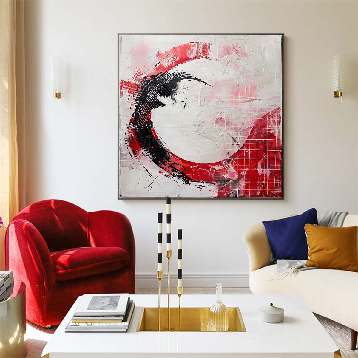 Abstract Handmade Oil Painting Modern Minimalist Home Living Room Decoration Painting,31inx31in,No Frame