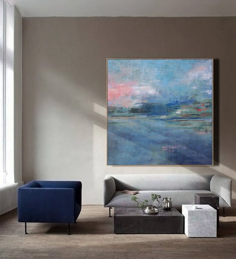 LargeAbstractPaintingNavyBlueWallArtOceanLandscapePaintingLargeSeaCanvasArtPaintingDining   31in,No Frame