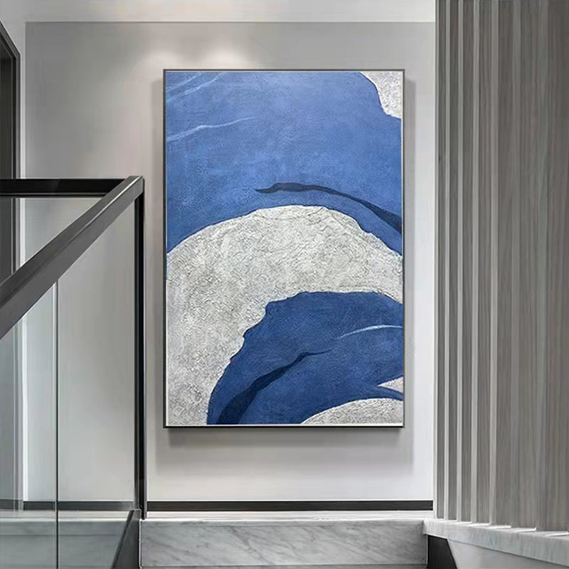 Custom Klein Blue Pure Handpainted Abstract Vertical Oil Painting Texture Art Decorative Painting Corridor Aisle Hanging For Living Room,31inx47in,No Frame
