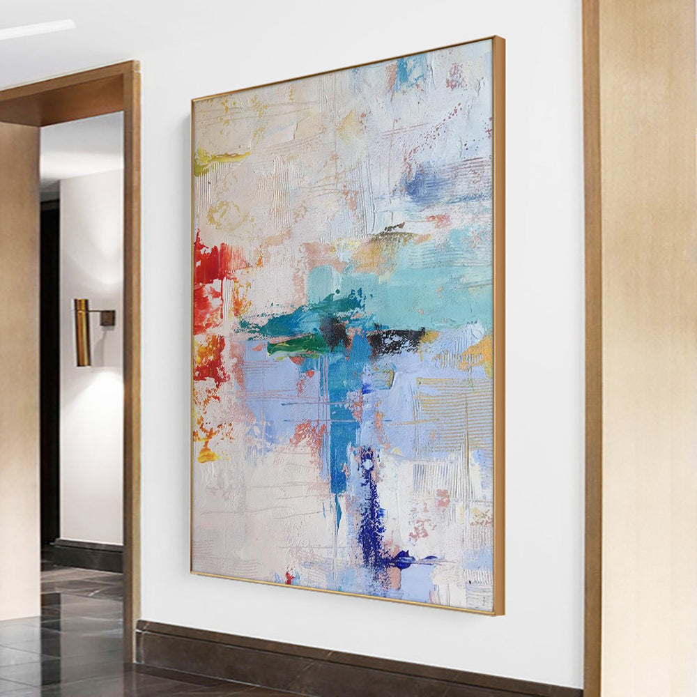 Abstract Sky Blue Oil Painting  Hand Painted Oil Painting On Canvas Modern Handmade Wall For Living Room,31inx47in,No Frame