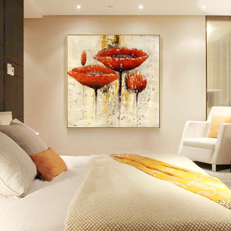 American Abstract Painting Pure hand-painted Decorative Painting Lotus Flower Paintings Fresco Dining Restaurant Sharp hand-tail31in,No Frame