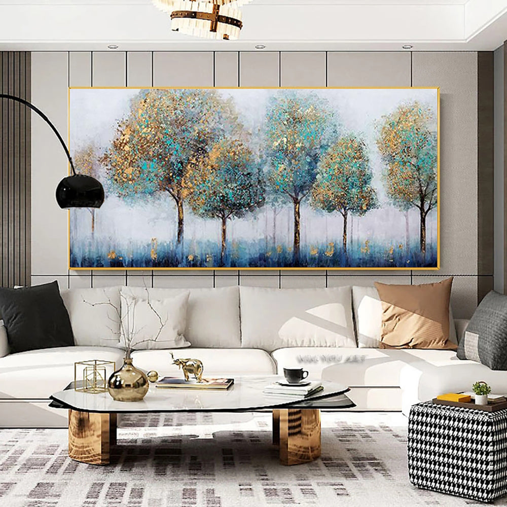 Large Handmade Abstract Landscape Oil Painting For Home Decor Hand Painted Wall Art Lucky Tree Canvas,27inx54in,No Frame