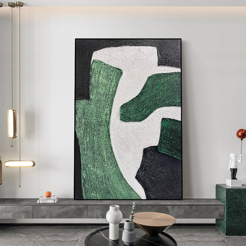 Modern Hand Drawn Green Abstract Oil Painting On Canvas Thick Textured Decorative Painting For Living Room,31inx47in,No Frame