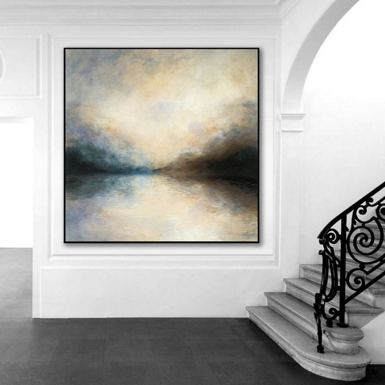 Large Abstract Painting Original Sky Painting Ocean Canvas Art Painting Large Wall Art Painting Sea Landscape Painting Artwork31inx31in,No Frame