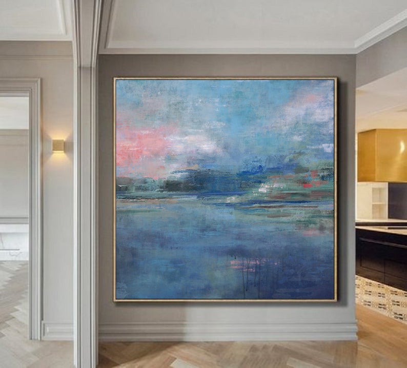 LargeAbstractPaintingNavyBlueWallArtOceanLandscapePaintingLargeSeaCanvasArtPaintingDining   31in,No Frame