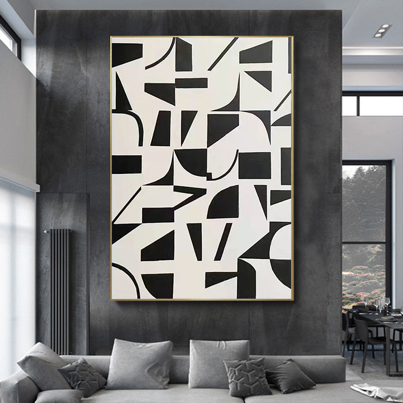 Handmade Canvas Wall Decoration Black and White Abstract Design Living Room Decoration Oil Painting New Product For Living Room,31inx47in,No Frame