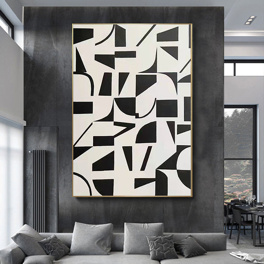 Handmade Canvas Wall Decoration Black and White Abstract Design Living Room Decoration Oil Painting New Product For Living Room,31inx47in,No Frame
