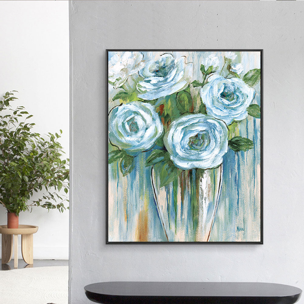 Hand Painted Oil Painting White Rose Canvas Art Handmade Morden Wall Canvas Oil Painting For Home Living Room,31inx47in,No Frame