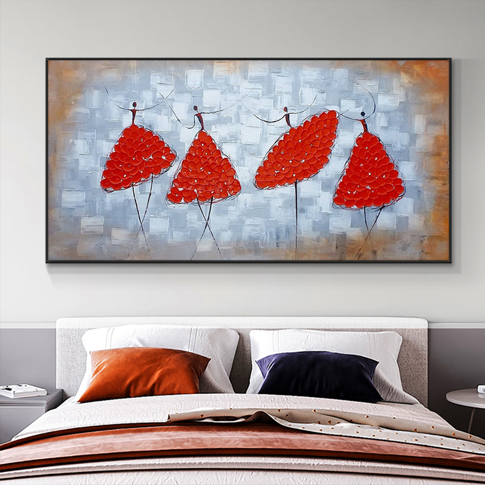 Abstract Thick Textured Dancing Girl Oil Pianting On Canvas  Hand Painted Modern Wall Art,27inx54in,No Frame