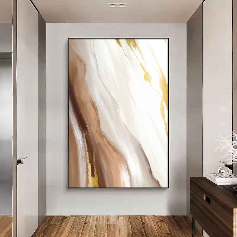 Modern Handmade Abstract Oil Painting White Coffee Color Wall Art On Canvas Nordic Mural Bedroom Picture,31inx47in,No Frame