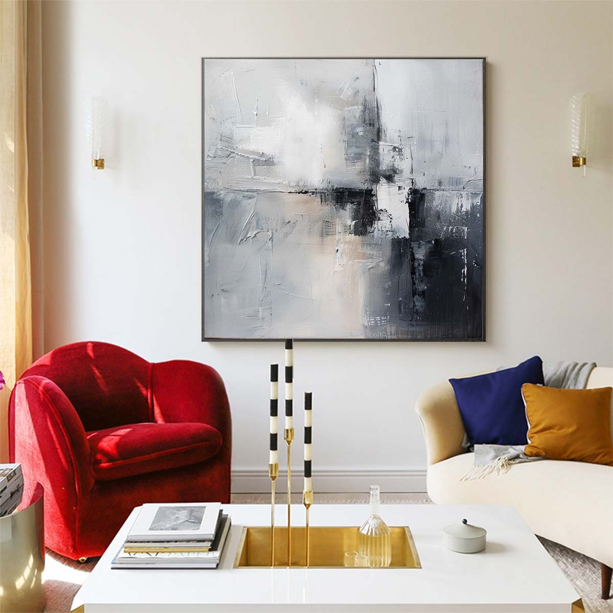 Abstract Handmade Oil Painting Modern Minimalist Home Living Room Decoration Painting,31inx31in,No Frame