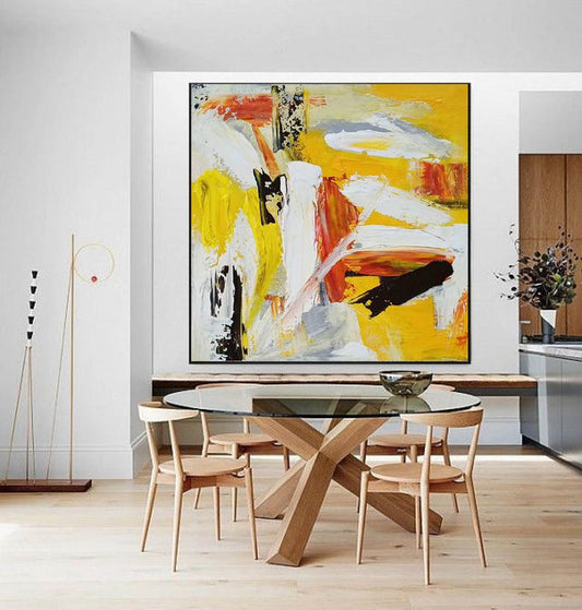 Extra-LargeWallArtCanvasYellowPaintingOnCanvasModernAbstractPaintingTexturedWallArtCanvas  31in,No Frame