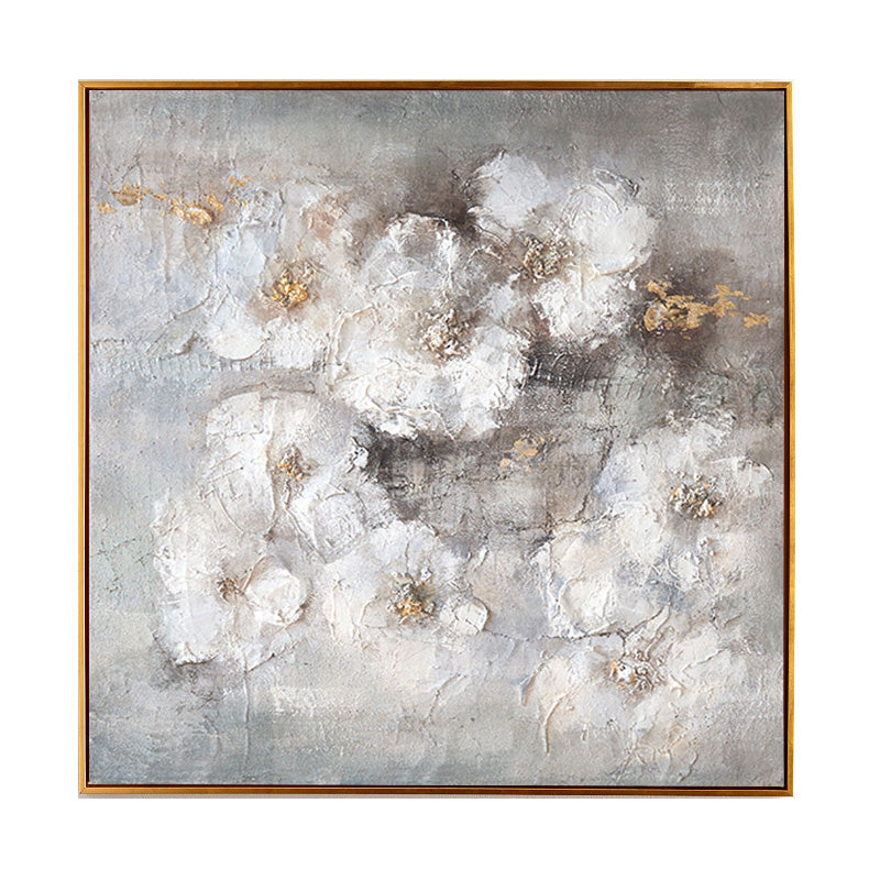Texture White Flowers Picture Wall Art Hand Painted Modern Abstract Oil Painting On Canvas For Living,31inx31in,No Frame