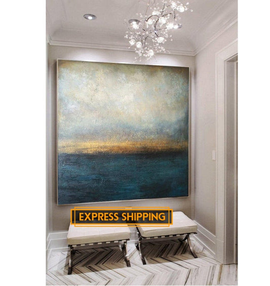 Large Oil Painting Canvas Art Sea Abstract Painting Blue Painting Gray Painting Sunset Painting Contemporary Art Home Decor31in,No Frame
