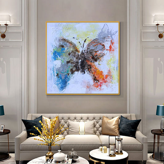 Abstract Handmade Colorful Butterfly Oil Painting On Canvas Hand Painted Paintings Modern Wall Art For Living room,31inx31in,No Frame