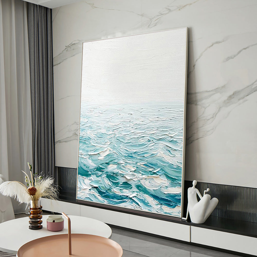 New Home Decor Paintings Abstract Hand Painted Oil Painting Modern Canvas Picture Green Texture Wall Art Oil Painting for Home Living Room,31inx47in,No Frame