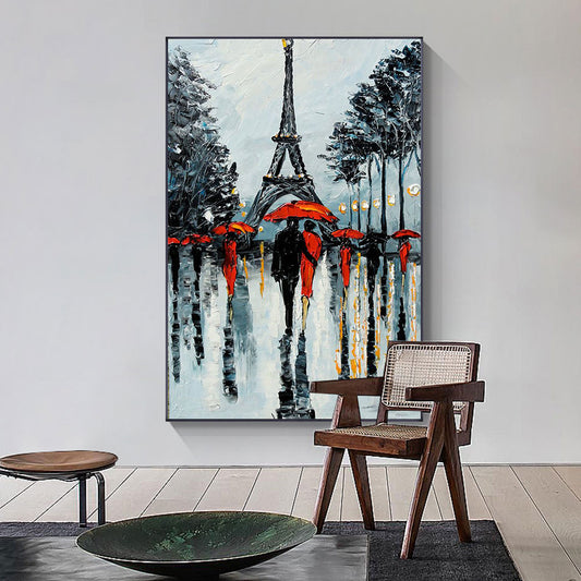 Morden Hand Painted Oil Painting On Canvas Effiel Tower Wall Art Handmade Couple Canvas Art Oil For Home Living Room,31inx47in,No Frame